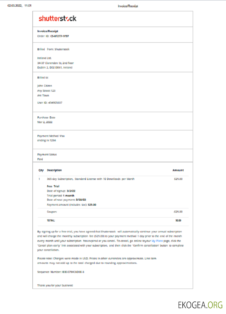 Facture Shutterstock en Irlande